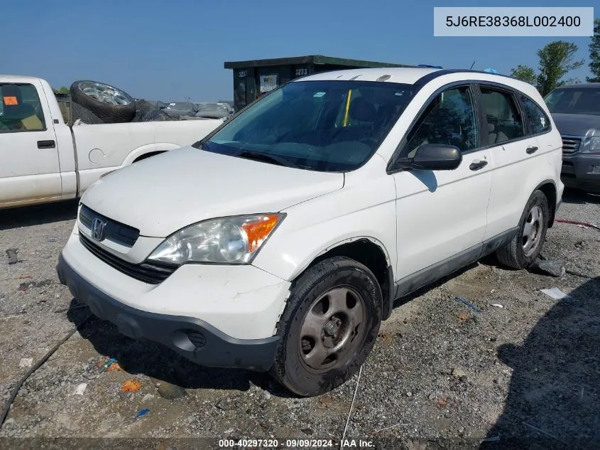 2008 Honda Cr-V Lx VIN: 5J6RE38368L002400 Lot: 40297320