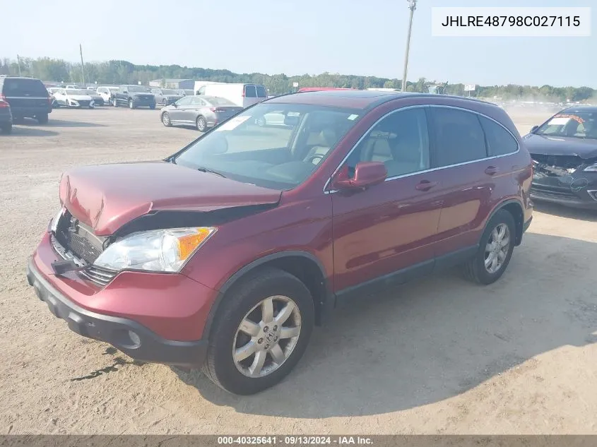 2008 Honda Cr-V Exl VIN: JHLRE48798C027115 Lot: 40325641