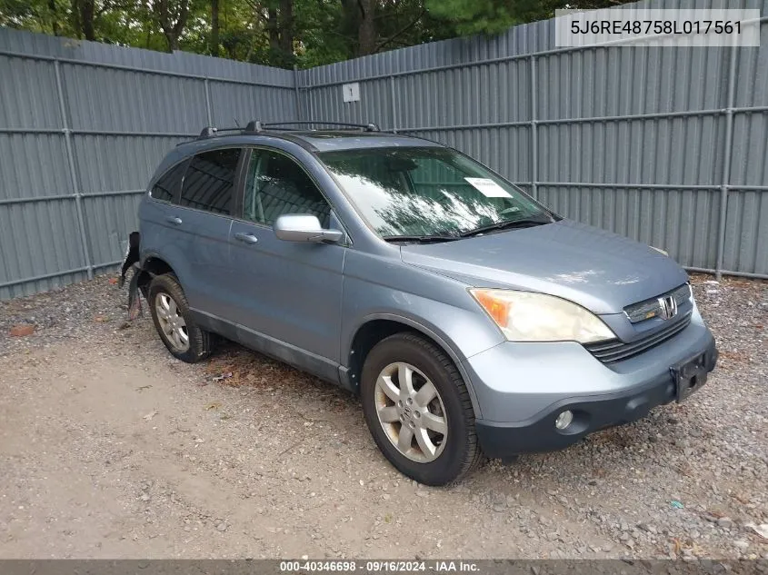 2008 Honda Cr-V Ex-L VIN: 5J6RE48758L017561 Lot: 40346698