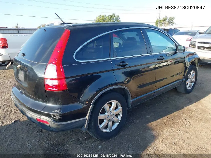 2008 Honda Cr-V Exl VIN: JHLRE38718C020847 Lot: 40359425