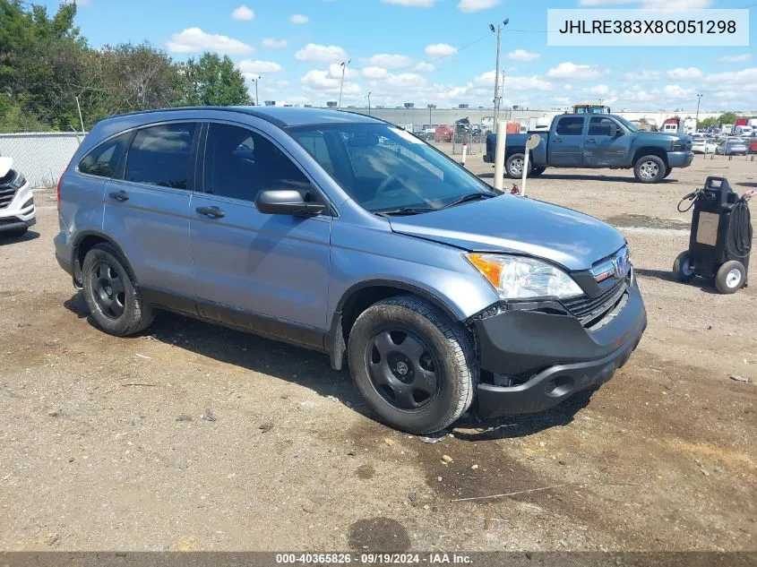 2008 Honda Cr-V Lx VIN: JHLRE383X8C051298 Lot: 40365826