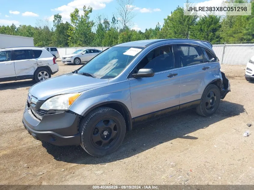 2008 Honda Cr-V Lx VIN: JHLRE383X8C051298 Lot: 40365826