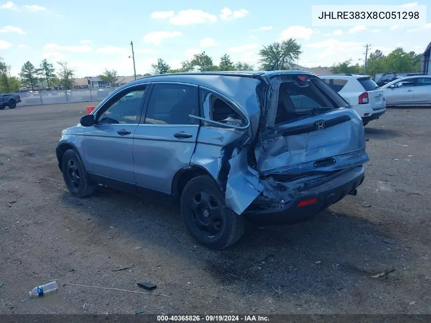 2008 Honda Cr-V Lx VIN: JHLRE383X8C051298 Lot: 40365826