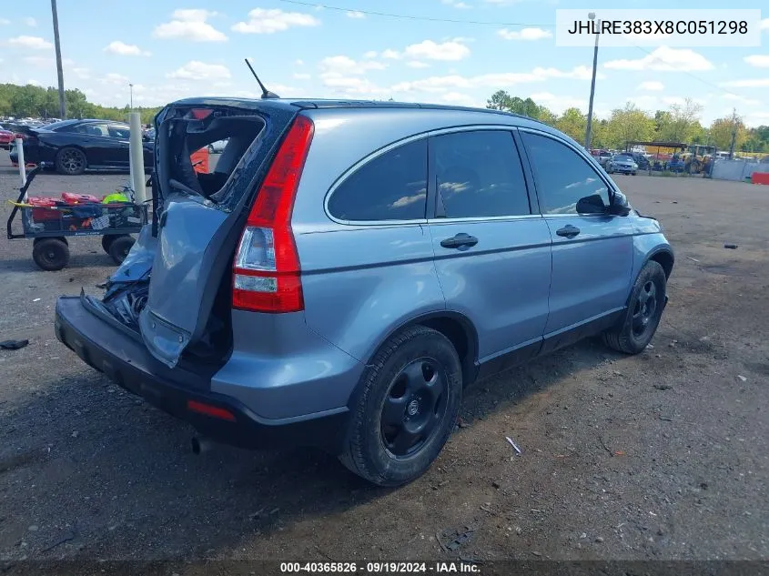 2008 Honda Cr-V Lx VIN: JHLRE383X8C051298 Lot: 40365826