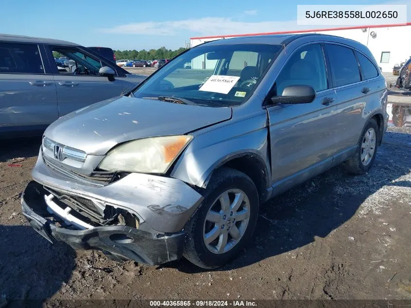 2008 Honda Cr-V Ex VIN: 5J6RE38558L002650 Lot: 40365865