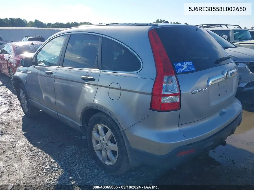 5J6RE38558L002650 2008 Honda Cr-V Ex