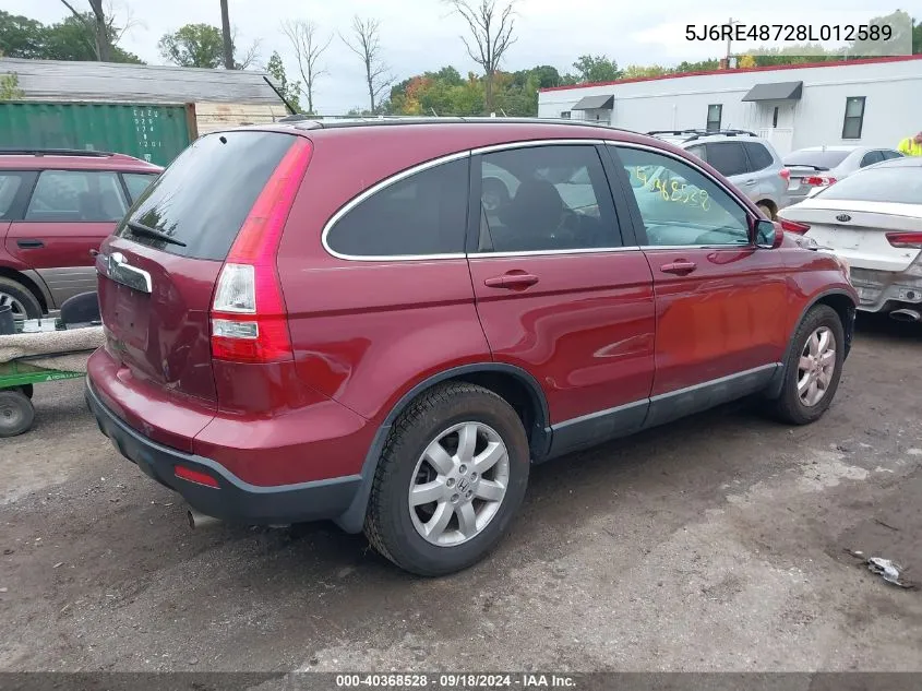 2008 Honda Cr-V Ex-L VIN: 5J6RE48728L012589 Lot: 40368528