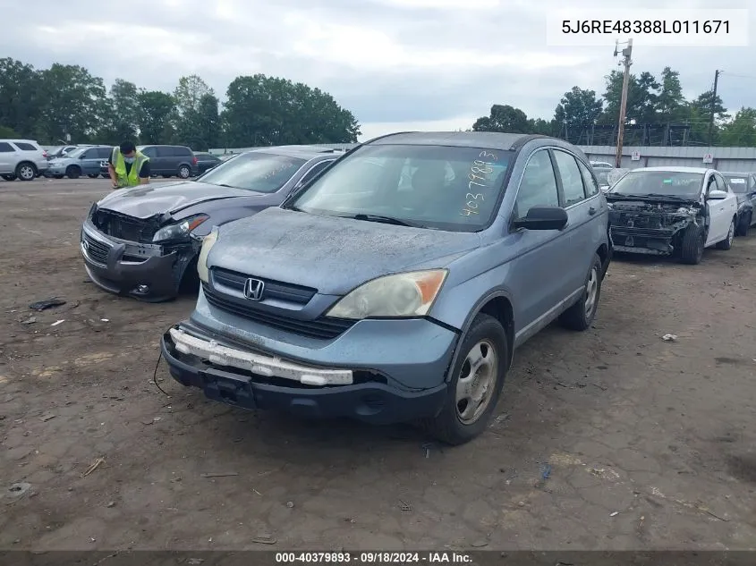 2008 Honda Cr-V Lx VIN: 5J6RE48388L011671 Lot: 40379893