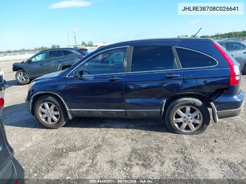 2008 Honda Cr-V Ex-L VIN: JHLRE38708C026641 Lot: 40382971