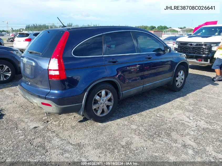 2008 Honda Cr-V Ex-L VIN: JHLRE38708C026641 Lot: 40382971