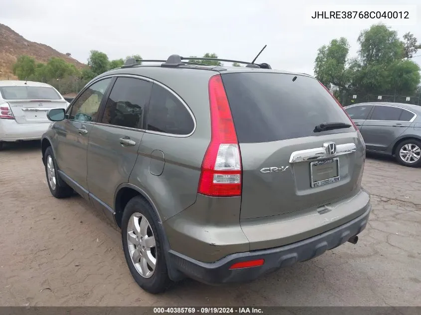 JHLRE38768C040012 2008 Honda Cr-V Ex-L