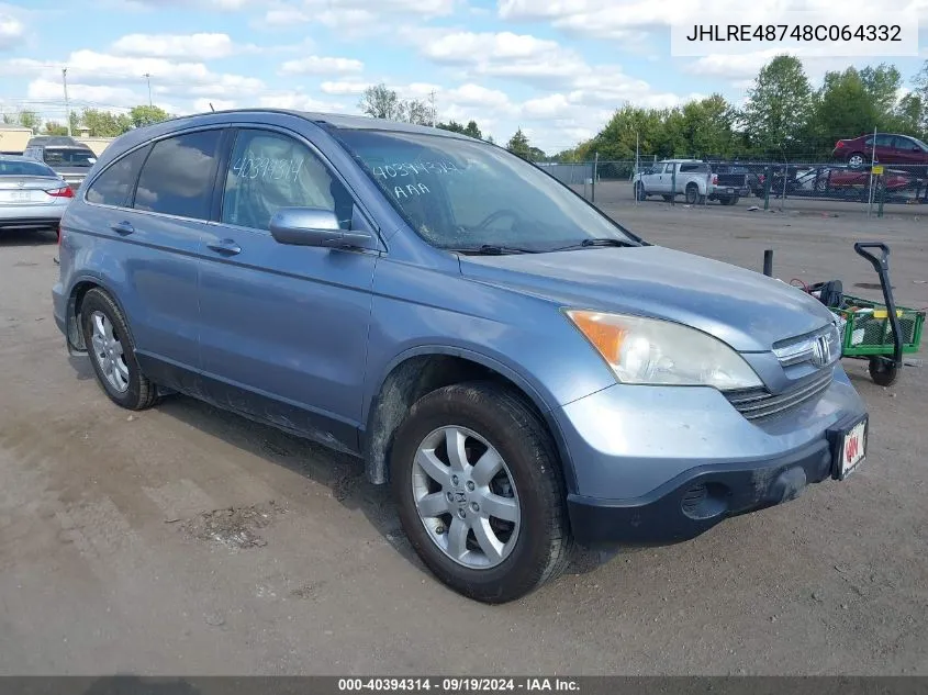 2008 Honda Cr-V Ex-L VIN: JHLRE48748C064332 Lot: 40394314