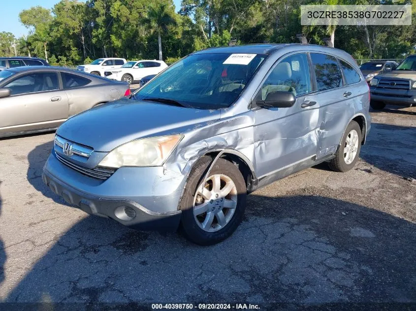 2008 Honda Cr-V Ex VIN: 3CZRE38538G702227 Lot: 40398750