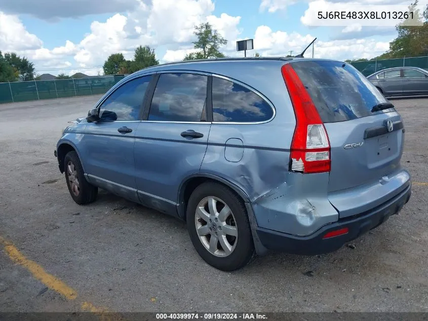 2008 Honda Cr-V Lx VIN: 5J6RE483X8L013261 Lot: 40399974