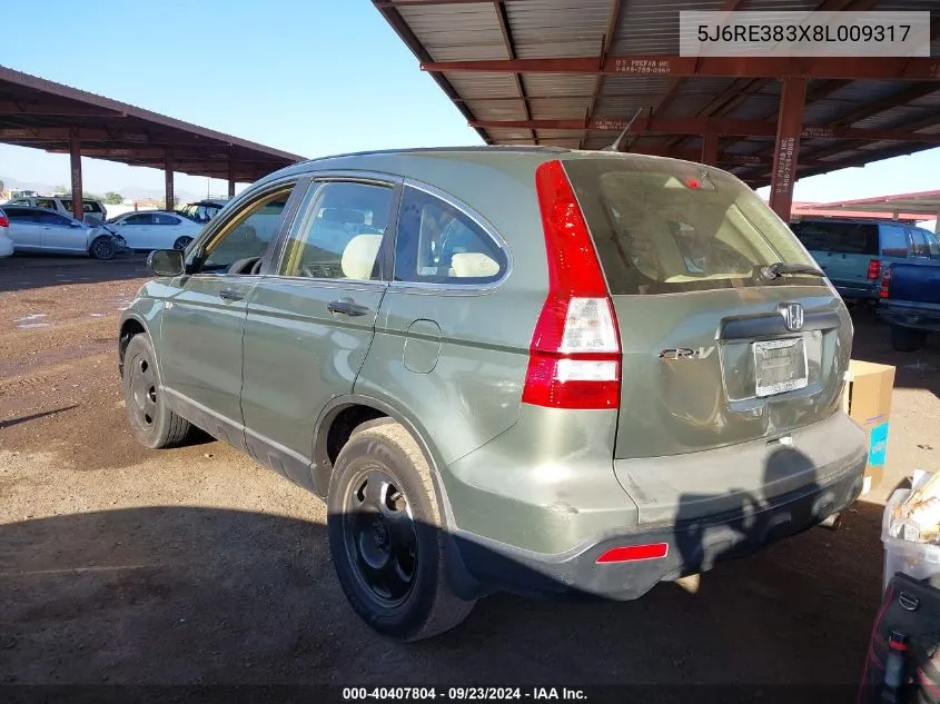 2008 Honda Cr-V Lx VIN: 5J6RE383X8L009317 Lot: 40407804