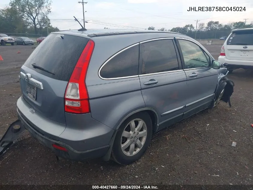 2008 Honda Cr-V Exl VIN: JHLRE38758C045024 Lot: 40427660