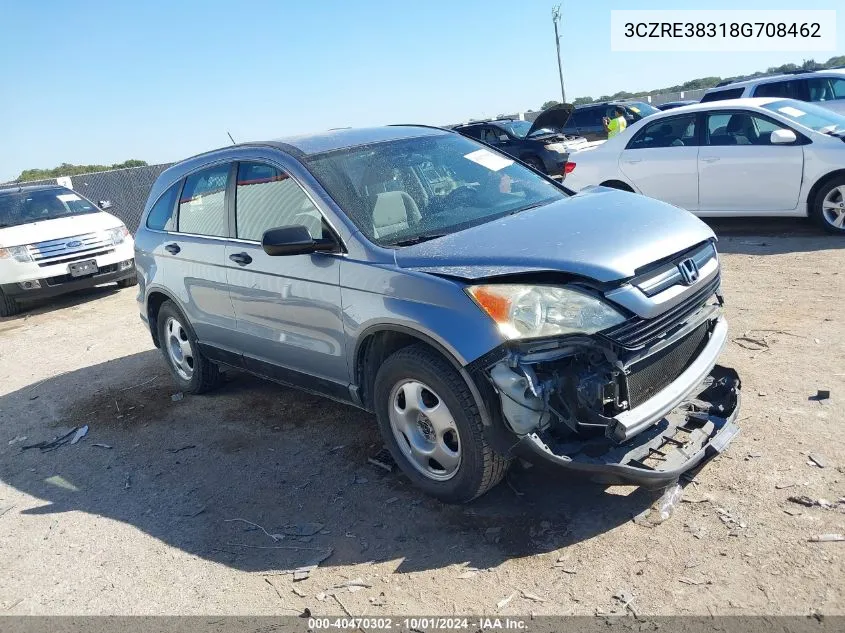 2008 Honda Cr-V Lx VIN: 3CZRE38318G708462 Lot: 40470302