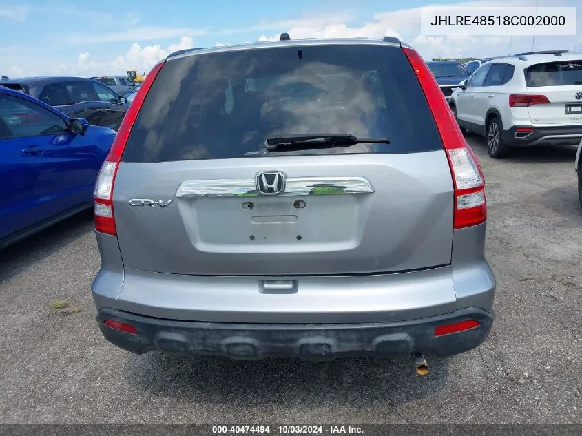 2008 Honda Cr-V Ex VIN: JHLRE48518C002000 Lot: 40474494