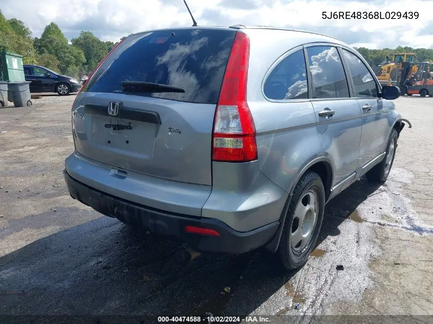 2008 Honda Cr-V Lx VIN: 5J6RE48368L029439 Lot: 40474588