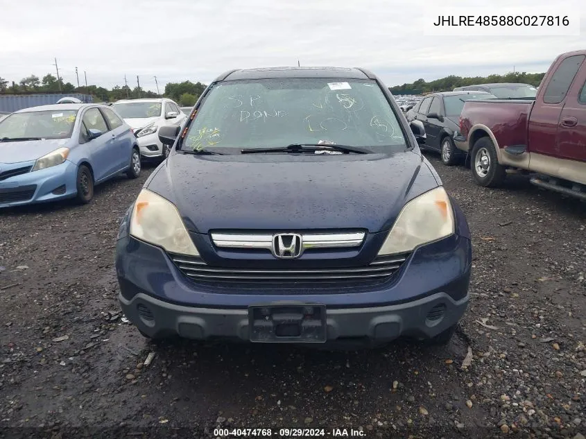 2008 Honda Cr-V Ex VIN: JHLRE48588C027816 Lot: 40474768