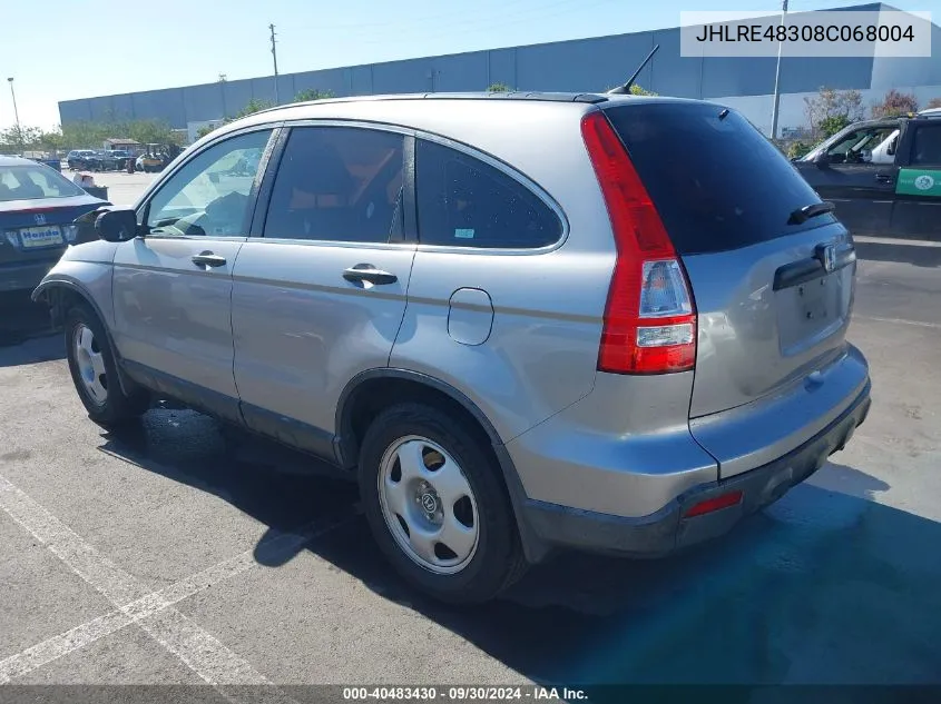 2008 Honda Cr-V Lx VIN: JHLRE48308C068004 Lot: 40483430