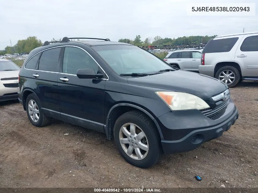 2008 Honda Cr-V Ex VIN: 5J6RE48538L020943 Lot: 40489542