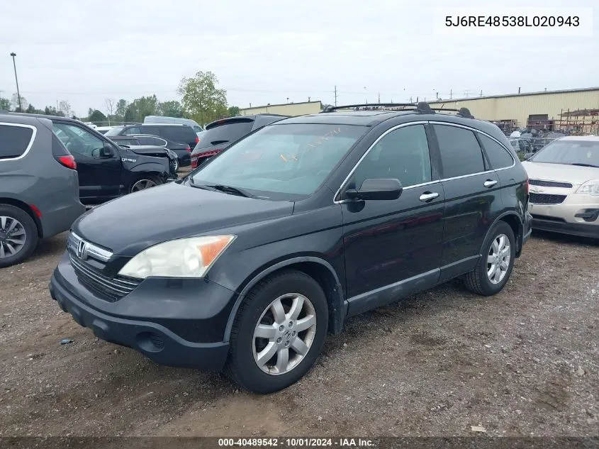 2008 Honda Cr-V Ex VIN: 5J6RE48538L020943 Lot: 40489542