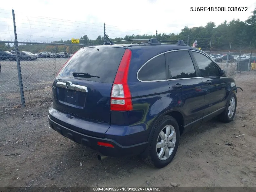 2008 Honda Cr-V Ex VIN: 5J6RE48508L038672 Lot: 40491526