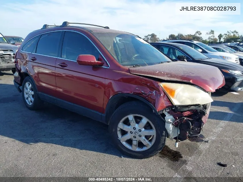 2008 Honda Cr-V Ex-L VIN: JHLRE38708C028793 Lot: 40495342