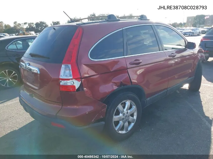 2008 Honda Cr-V Ex-L VIN: JHLRE38708C028793 Lot: 40495342