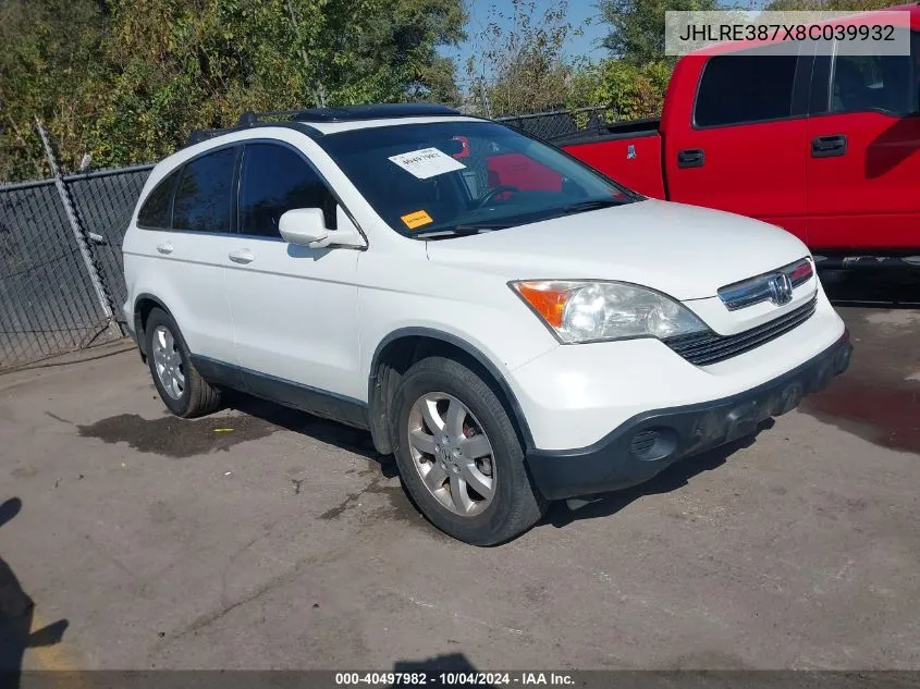 2008 Honda Cr-V Ex-L VIN: JHLRE387X8C039932 Lot: 40497982