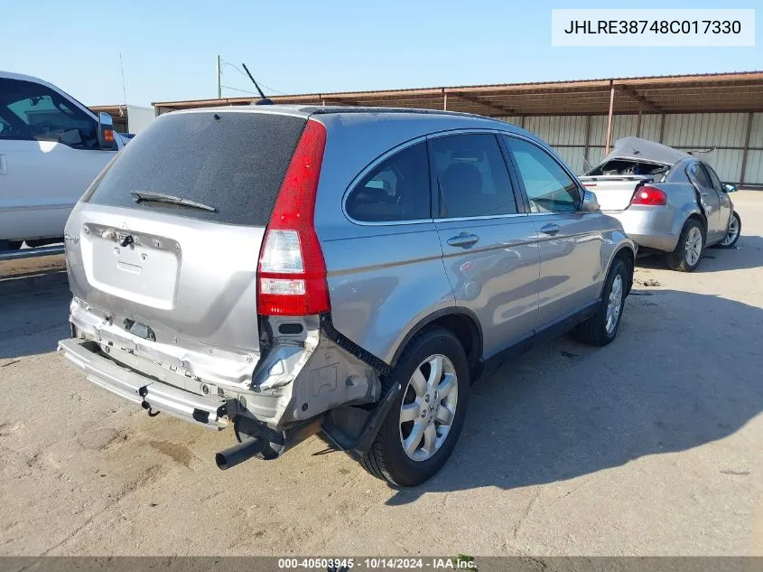 2008 Honda Cr-V Ex-L VIN: JHLRE38748C017330 Lot: 40503945