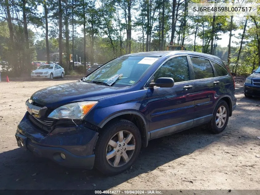 2008 Honda Cr-V Ex VIN: 5J6RE48598L007517 Lot: 40514277