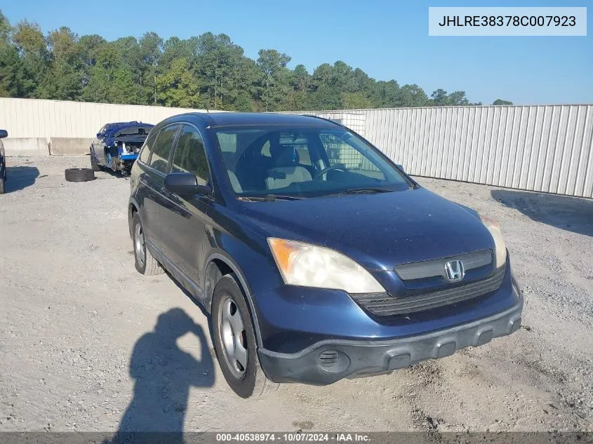 2008 Honda Cr-V Lx VIN: JHLRE38378C007923 Lot: 40538974