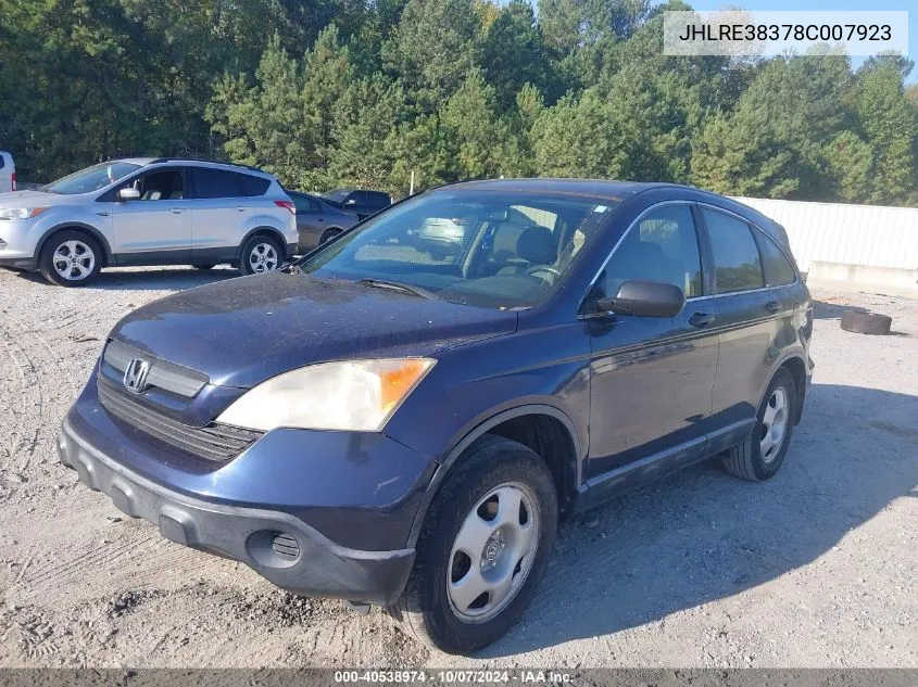 2008 Honda Cr-V Lx VIN: JHLRE38378C007923 Lot: 40538974