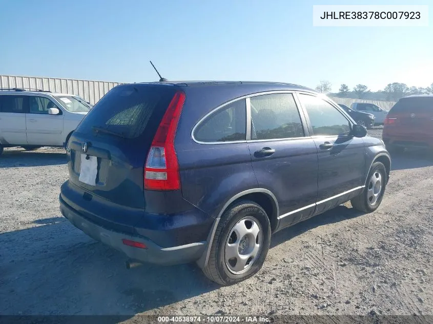 2008 Honda Cr-V Lx VIN: JHLRE38378C007923 Lot: 40538974