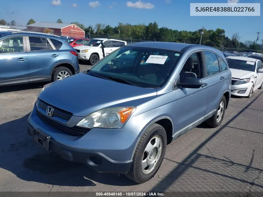 2008 Honda Cr-V Lx VIN: 5J6RE48388L022766 Lot: 40540145