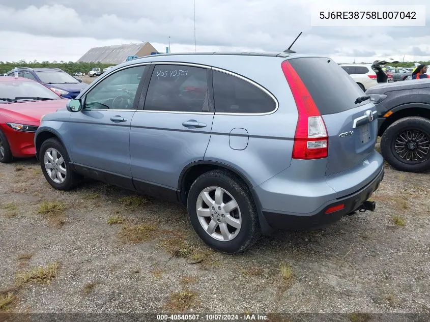 2008 Honda Cr-V Ex-L VIN: 5J6RE38758L007042 Lot: 40540507