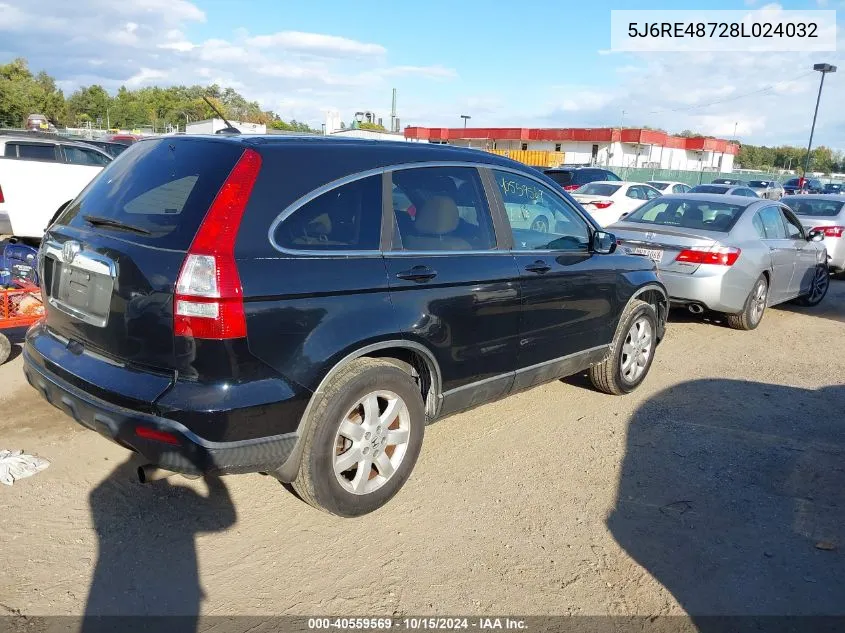 2008 Honda Cr-V Ex-L VIN: 5J6RE48728L024032 Lot: 40559569