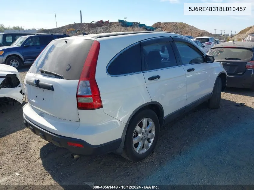 2008 Honda Cr-V Lx VIN: 5J6RE48318L010457 Lot: 40561449