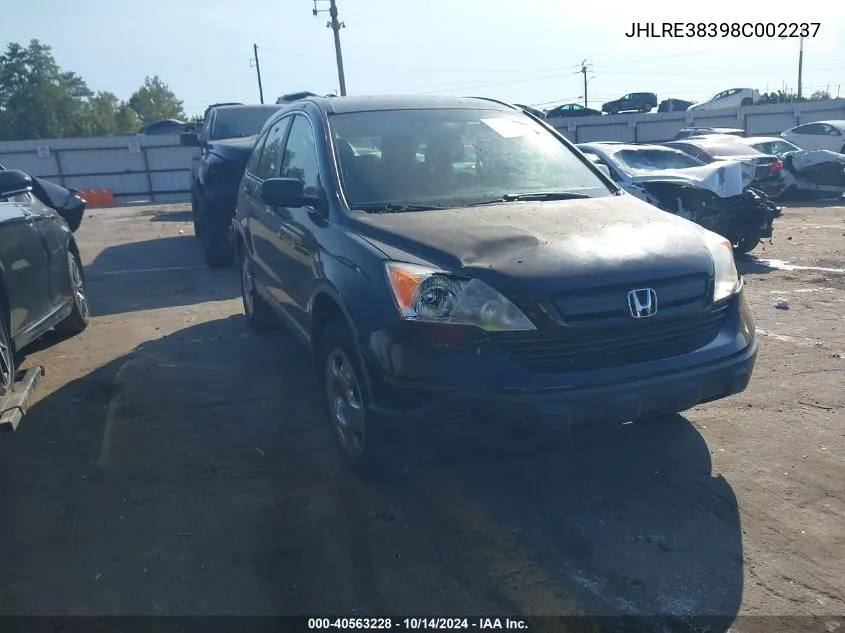 2008 Honda Cr-V Lx VIN: JHLRE38398C002237 Lot: 40563228