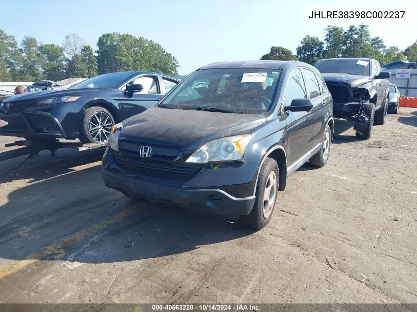 2008 Honda Cr-V Lx VIN: JHLRE38398C002237 Lot: 40563228