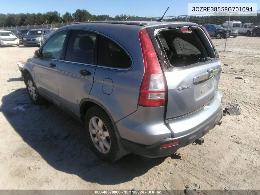 2008 Honda Cr-V Ex VIN: 3CZRE38558G701094 Lot: 40570006