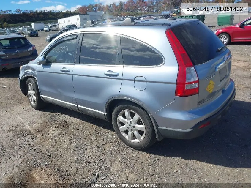 2008 Honda Cr-V Ex-L VIN: 5J6RE48718L051402 Lot: 40572486