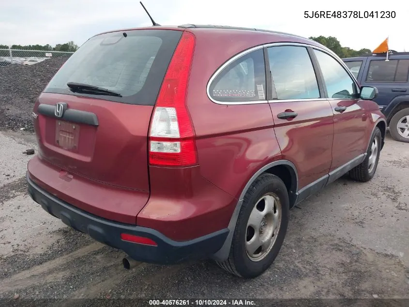 2008 Honda Cr-V Lx VIN: 5J6RE48378L041230 Lot: 40576261