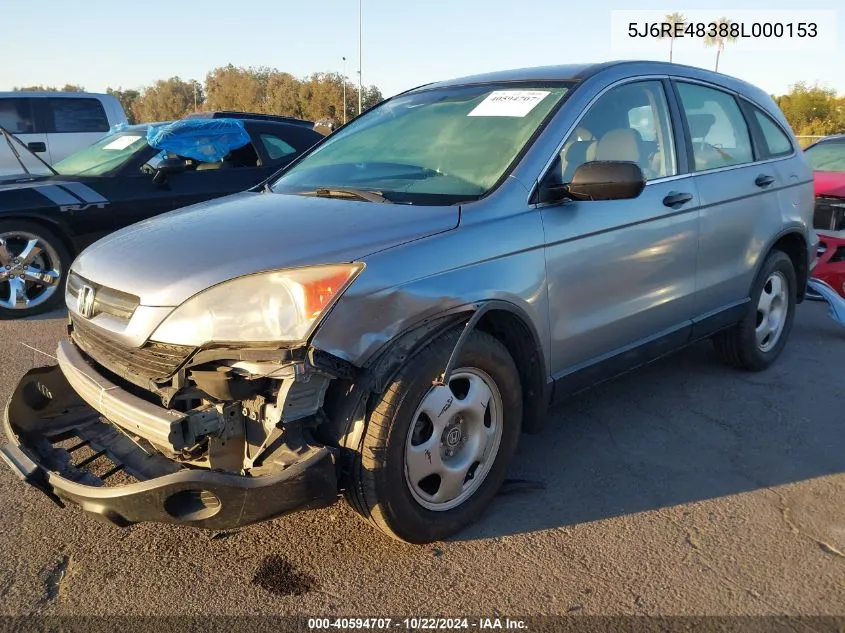 2008 Honda Cr-V Lx VIN: 5J6RE48388L000153 Lot: 40594707