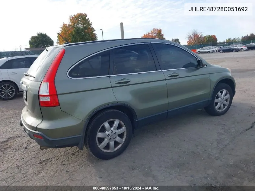 2008 Honda Cr-V Ex-L VIN: JHLRE48728C051692 Lot: 40597853