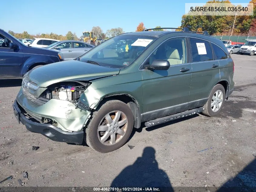 2008 Honda Cr-V Ex VIN: 5J6RE48568L036540 Lot: 40627510