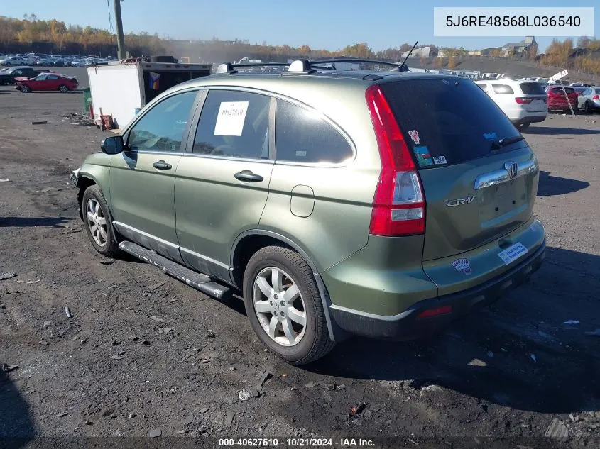 2008 Honda Cr-V Ex VIN: 5J6RE48568L036540 Lot: 40627510