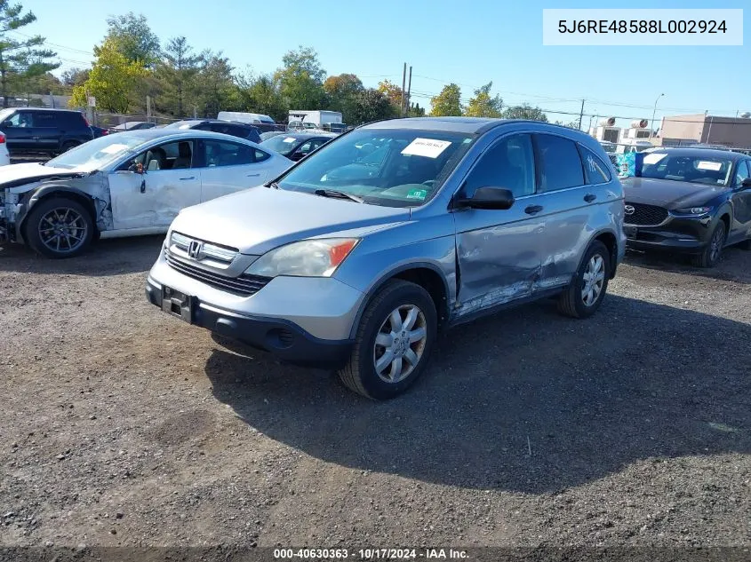 2008 Honda Cr-V Ex VIN: 5J6RE48588L002924 Lot: 40630363